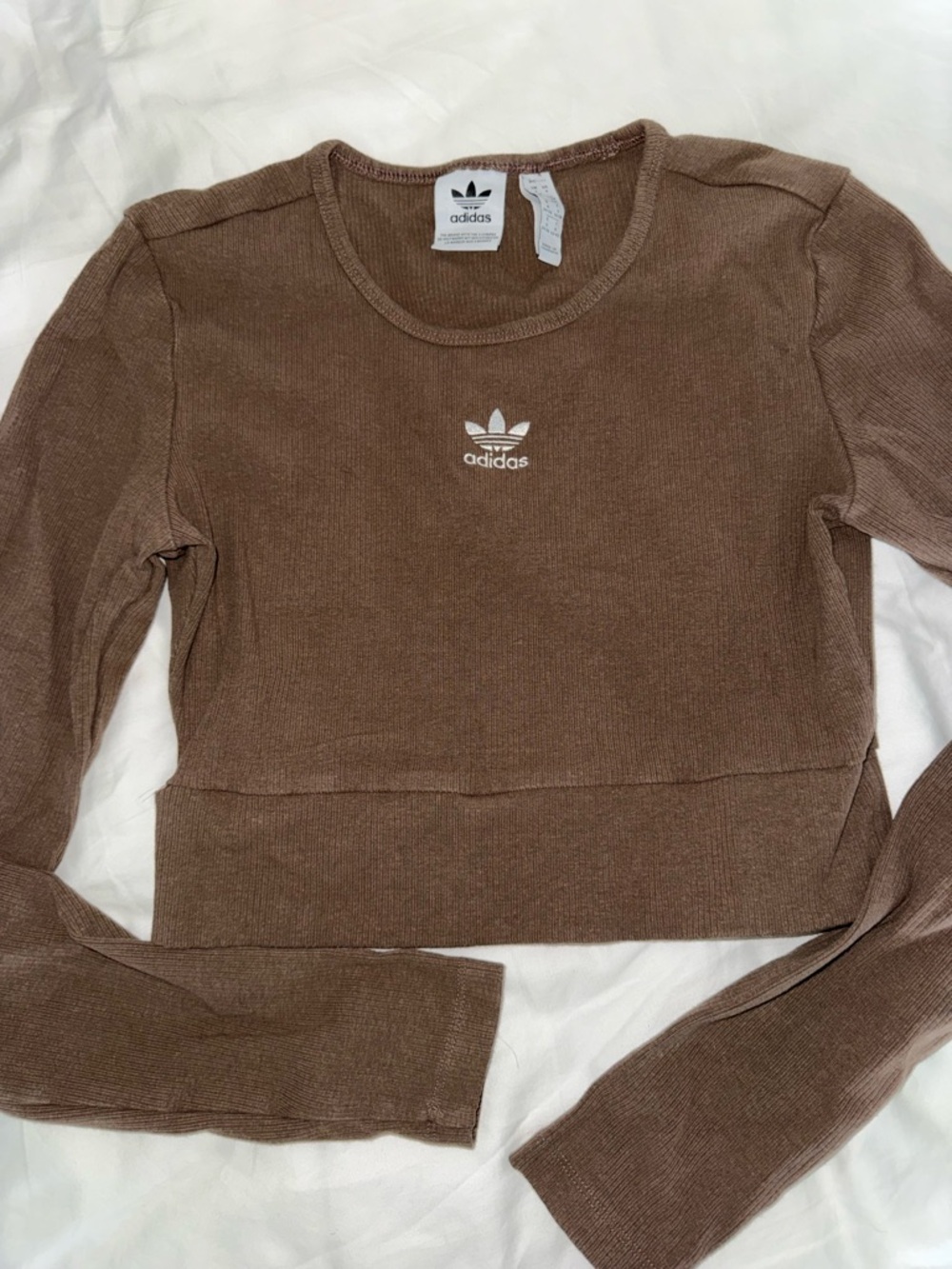 adidas Women's Brown Ribbed Cropped Long-Sleeve Top